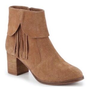 Matisse Women’s Paulson Fringed Suede Ankle Booties Size 9 Tan Block Heel